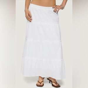 Edikted White Tiered Cotton Maxi Skirt